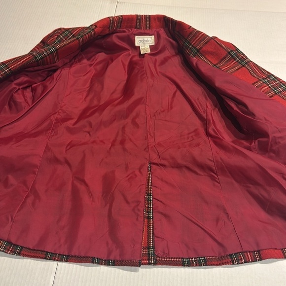 Adoria wool mix red green black plaid jacket with front pockets and 2 button up - Picture 10 of 10